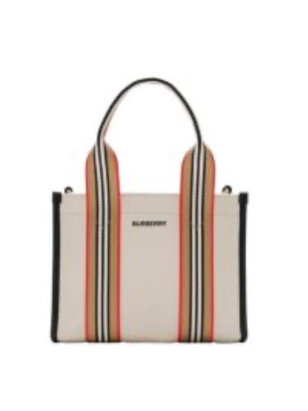 Burberry Cream Canvas Tote with Multicolor Stripe Trim